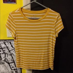 American Eagle yellow and white striped shirt
